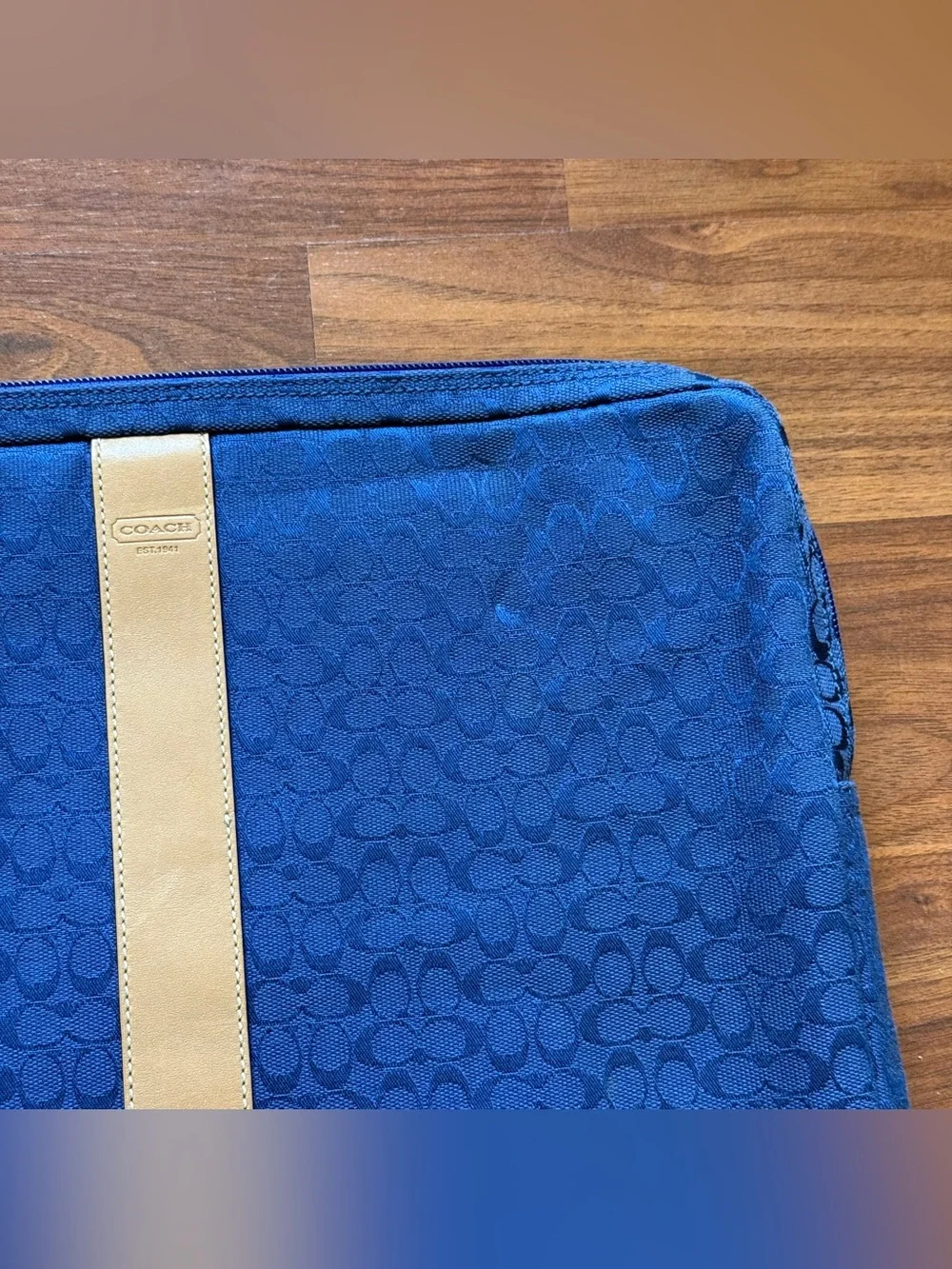 Coach Voyager signature blue jacquard canvas laptop sleeve carrying bag 11x14x2